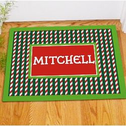 Personalized Candy Cane Stripes Christmas Doormat