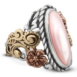 American West Pink Mother of Pearl Floral Rope Ring