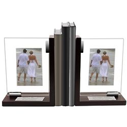 Contemporary Glass Bookend Set with Photo Frames