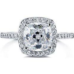 Cushion Cut Cubic Zirconia and Sterling Silver Halo Ring