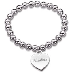 Silver-Plated Stretch Bead Bracelet with Personalized Heart Charm