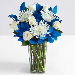 Color Me Cobalt Bouquet with Square Glass Vase