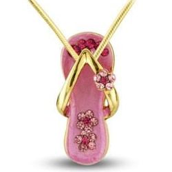 Powder Pink Flower Strap Flip Flop Necklace in Gold Plate