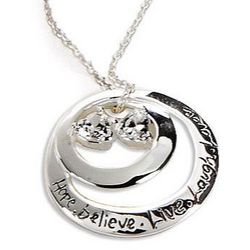 Cubic Zirconia and Sterling Silver Circle Hope Believe Pendant