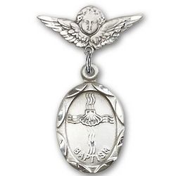 Baby Badge With Baptism Charm and Angel