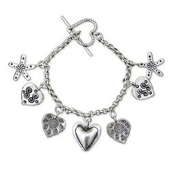 Hearts And Daisies Sterling Silver Charm Bracelet