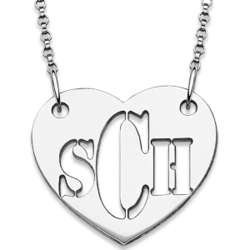 Contemporary Sterling Silver Cut-Out Monogram Heart Necklace