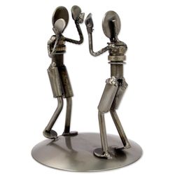 Rustic Boxing Match Upcycled Auto Parts Statuette