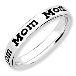 Mom's Black Sterling Silver Stackable Ring