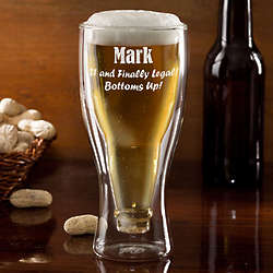 Personalized Birthday Bottoms Up Beer Glass