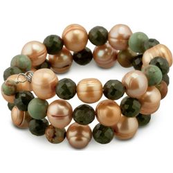 Pristine Golden Freshwater Pearl and Gemstones Coil Bracelet