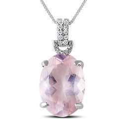 Pink Quartz and Diamond Pendant in .925 Sterling Silver
