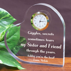 Sister and Friend Engraved Heart Clock