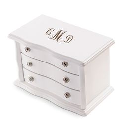 Monogrammed Triple Compartment White Wood Jewelry Box