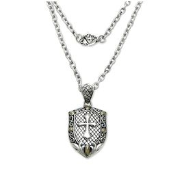 Holy Shield Men's Sterling Silver Cross Necklace