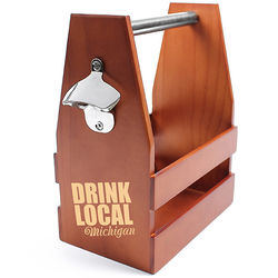Personalized Drink Local Wooden Craft Beer Carrier with Opener