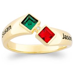 Couple's Personalized 18K Gold and Square Birthstone Name Ring