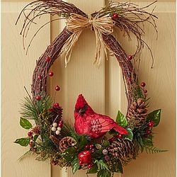 Faux Woodland Cardinal Wreath