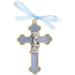 Blue Enamel 4.5" Boy's Cross on Ribbon