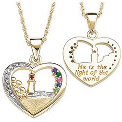 Personalized 18K Gold Lighthouse Heart Pendant