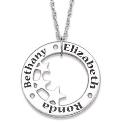 Sterling Silver Family Circle with Floating Stars Necklace
