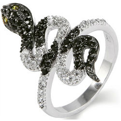 Sterling Silver Black and White CZ King Snake Ring