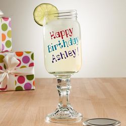 Personalized Happy Birthday Mason Jar Wine Glass