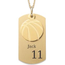 Gold Stainless Steel Basketball Engraved Dog Tag Necklace