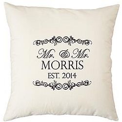Mr. & Mr. Personalized Natural Throw Pillow