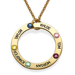 Gold-Plated Engraved Birthstone Necklace for Mom