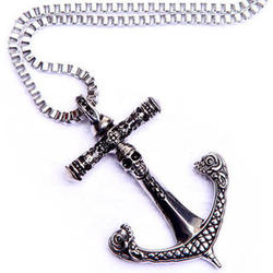 Men's Skull Anchor Pendant with Silver Mesh Chain