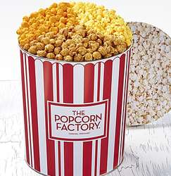 3.5 Gallons of 3-Way Popcorn in TPF Retro Red Stripe Tin