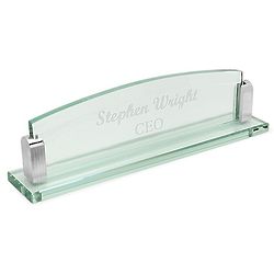 Personalized Glass Desktop Name Plate with Polished Silver Posts