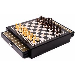 Carbon Fiber and Mother of Pearl Chess Set