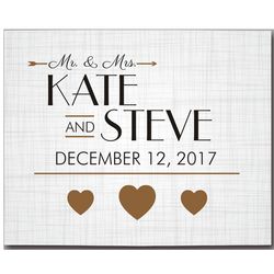 Personalized Golden Hearts 8x10 Wedding Canvas