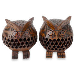 2 Vigilant Owl Wood Figurines
