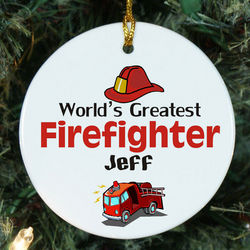 World's Greatest Firefighter Personalized Ceramic Ornament