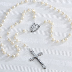 Adult's Personalized White Faux Pearl Rosary