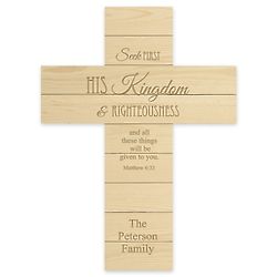 Family's Personalized Natural Pine Wood Wall Cross