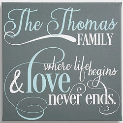 Where Life Begins Family Quote 8x8 Personalized Canvas Print