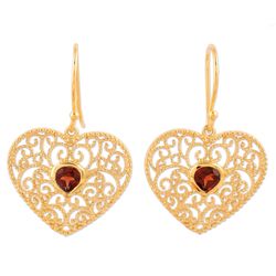 Heart Vines Gold Plated Garnet Dangle Earrings