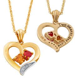14K Gold Plated Couple's Birthstone Heart Pendant