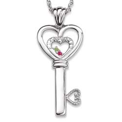 Sterling Silver Couples Birthstone and Diamond Key Necklace