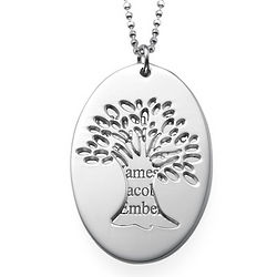 Cut Out Tree of Life Silver Necklace with Engraving