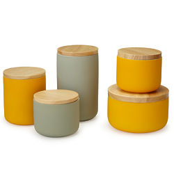 Ceramic Stoneware Canister with Wooden Lid