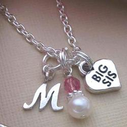 Big Sis Personalized Initial and Birthstone Charm Necklace