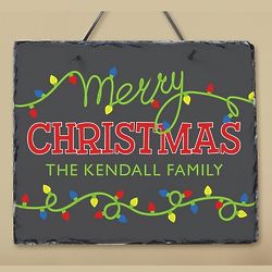 Personalized String of Lights Holiday Slate Sign