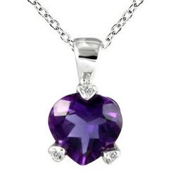 Heart Shape Amethyst and Diamond Pendant in White Gold