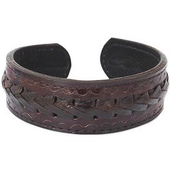 Men's Brown Braided Path Leather Cuff Bracelet