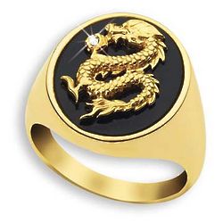 Men's Golden Dragon and Diamond Ring